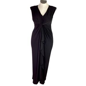 Tahari Dress Women 10 Black Knot Front Sleeveless Tiered Ruffle Maxi LBD